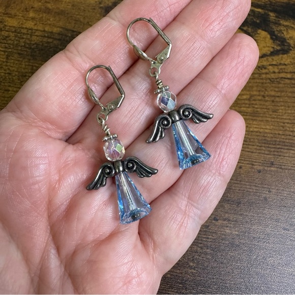 Angel Tree Drop Crystal Earrings Bundle AB Red Green Vintage Handmade 4 Pairs - Picture 8 of 10